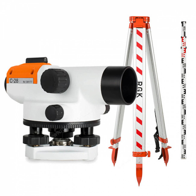 Комплект оптический нивелир RGK C-28 с поверкой + штатив S6-N + рейка AMO S5 Комплект оптический нивелир RGK C-28 с поверкой + штатив S6-N + рейка AMO S5