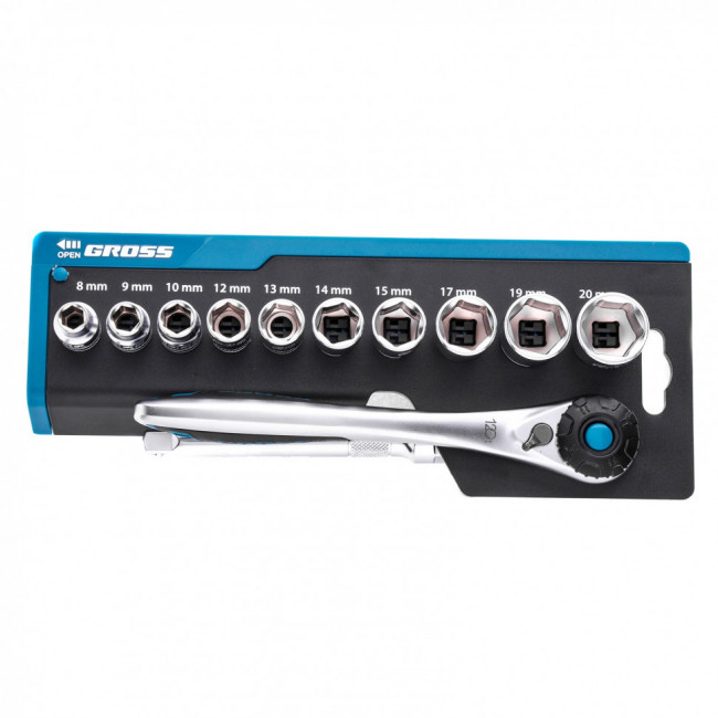 Набор торцевых головок 3/8", CrV 12 предметов Gross