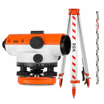 Комплект оптический нивелир RGK C-20 с поверкой + штатив S6-N + рейка AMO S4