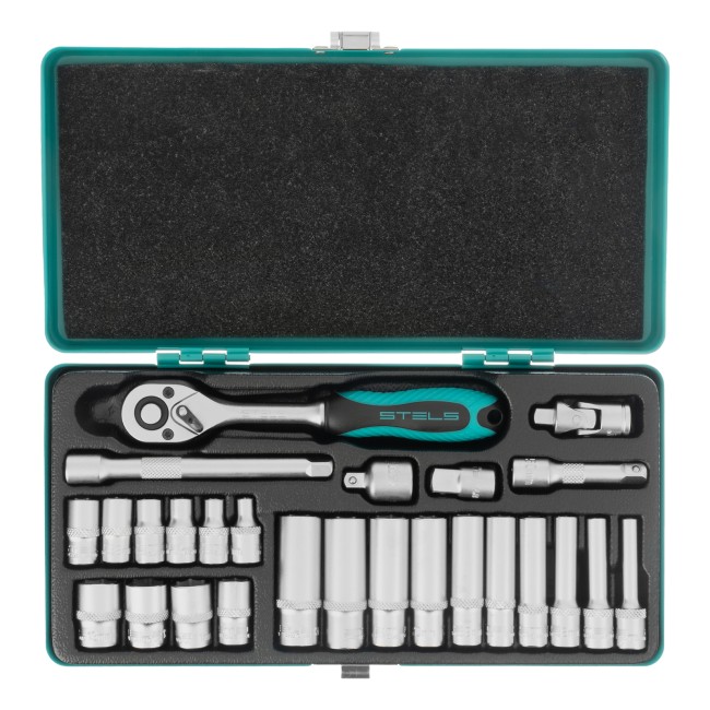 Набор торцевых головок с трещоткой 1/4" 26 предметов Stels