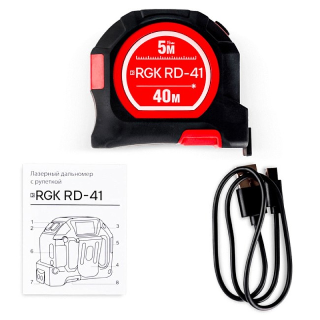 Лазерный дальномер RGK RD-41 с рулеткой с калибровкой Лазерный дальномер RGK RD-41 с рулеткой с калибровкой