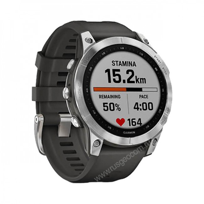 Часы Garmin Fenix 7 серебристый с графитовым силиконовым ремешком