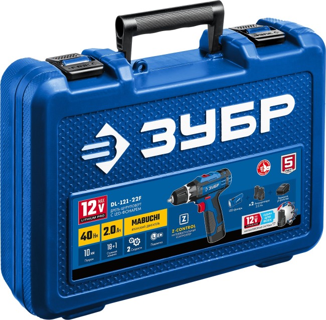 Дрель-шуруповерт + LED фонарь DL-121-22 ЗУБР 2 АКБ