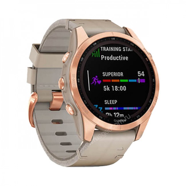 Часы Garmin Fenix 7S Sapphire Solar титановый цвета розовое золото с песчаным кожаным ремешком