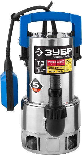 Дренажный насос для грязной воды Профессионал НПГ-Т3-1100-С ЗУБР 1100 Вт