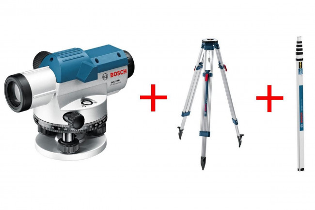 Комплект оптический нивелир Bosch GOL 26D штатив рейка - 3 в 1 Комплект оптический нивелир Bosch GOL 26D штатив рейка - 3 в 1